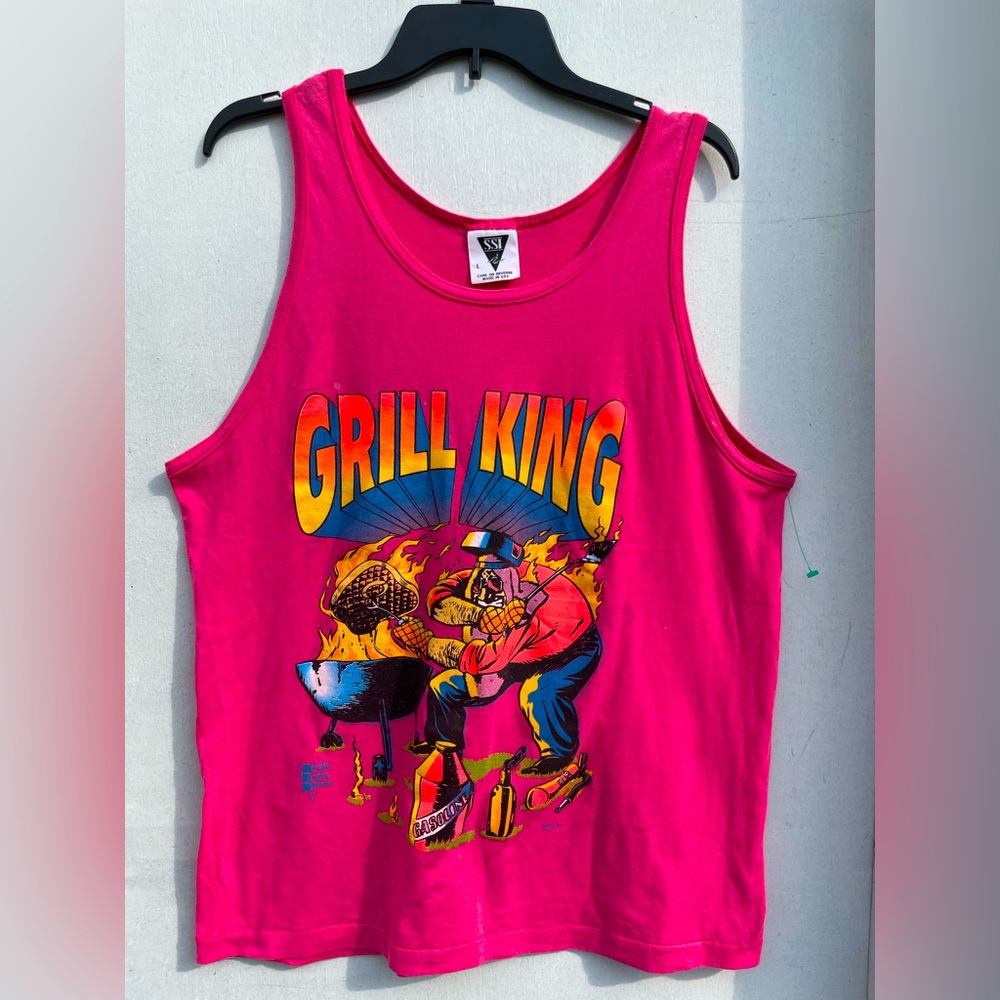 Vintage 90s Grill King Pink Men's Tank Top Size Small